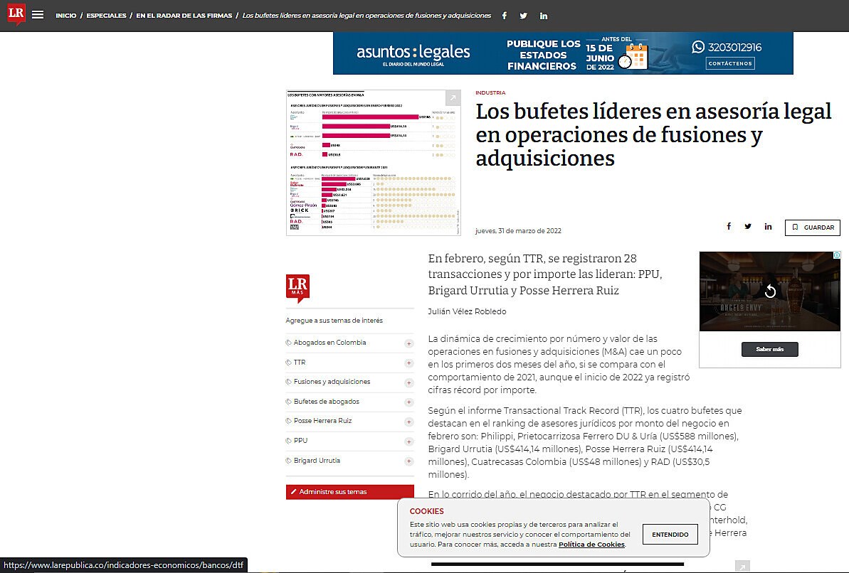 Los bufetes lderes en asesora legal en operaciones de fusiones y adquisiciones